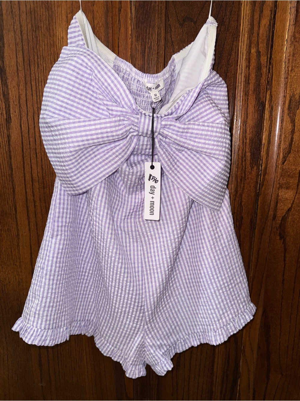 NWT day + moon Lilac Seersucker Bow-Front Women’s Romper